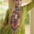 faux georgette bandhani printed gown with kutchi patch work  12 meter flair full sleeves festive ethnic gown 