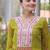 faux georgette laheriya printed gown with kutchi patch work  12 meter flair full sleeves festive ethnic gown 