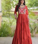 kora cotton multi thread embroidered mirror & real codi work gown  12 meter flair 4 layer stitching 