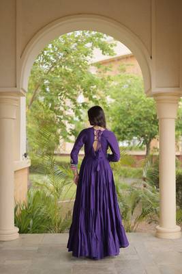 kora cotton multi thread embroidered mirror & real codi work gown  12 meter flair 4 layer stitching  2