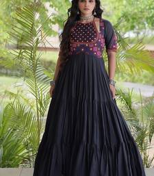 kora cotton multi thread embroidered real mirror work gown  12 meter flair designer ethnic dress 