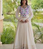 kora cotton multi thread embroidered gown with gota patti & real mirror work  full sleeves festive gown 