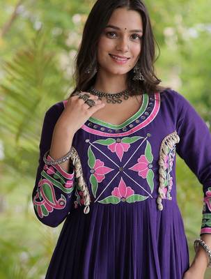 kora cotton multi thread embroidered mirror & real codi work gown  12 meter flair 4 layer stitching  4