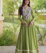 kora cotton multi thread embroidered gown with gota patti & real mirror work  full sleeves festive gown 