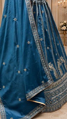 teal color Sequins and Zari Embroidery and Thread work silk blend Lehenga Choli set 4