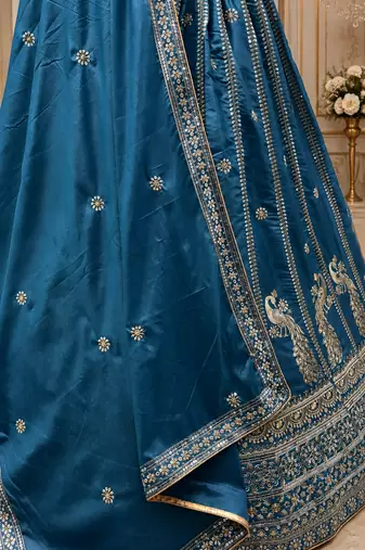 teal color Sequins and Zari Embroidery and Thread work silk blend Lehenga Choli set
