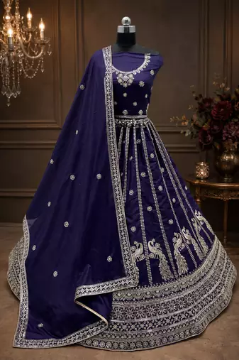 violet color Sequins and Zari Embroidery and Thread work silk blend Lehenga Choli set