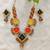  handcrafted multicolour fabric kundan & coin statement necklace set