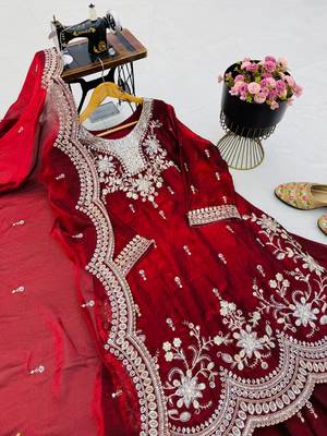 maroon color codding embroidery sequins work satin kurti sharara set 2