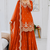 orange color codding embroidery sequins work satin kurti sharara set