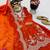 orange color codding embroidery sequins work satin kurti sharara set
