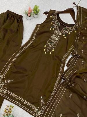 brown color sequnce embroidery silk blend salwar suit 3