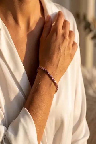Elegant Purple CZ Tennis Bracelet for Women, Gold Tone Minimalist Crystal Bracelet for Party & Everyday Wear
