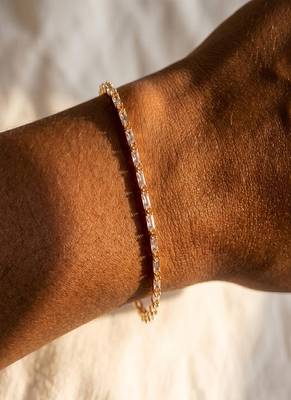 Elegant Gold Tone Baguette CZ Tennis Bracelet for Women, Minimalist Crystal Bracelet for Wedding, Party & Everyday Wear 1