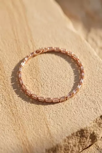 Elegant Gold Tone Baguette CZ Tennis Bracelet for Women, Minimalist Crystal Bracelet for Wedding, Party & Everyday Wear