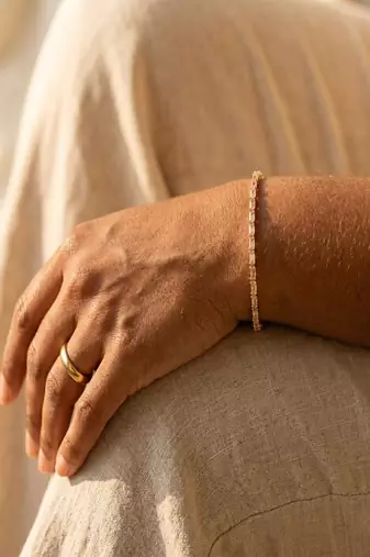 Elegant Gold Tone Baguette CZ Tennis Bracelet for Women, Minimalist Crystal Bracelet for Wedding, Party & Everyday Wear
