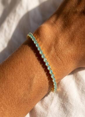 Elegant Aqua Blue CZ Tennis Bracelet for Women, Gold Tone Crystal Bracelet, Minimalist Jewelry for Wedding & Party 1
