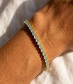 Elegant Aqua Blue CZ Tennis Bracelet for Women, Gold Tone Crystal Bracelet, Minimalist Jewelry for Wedding & Party
