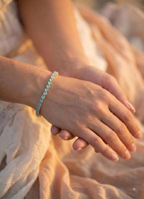 Elegant Aqua Blue CZ Tennis Bracelet for Women, Gold Tone Crystal Bracelet, Minimalist Jewelry for Wedding & Party 2