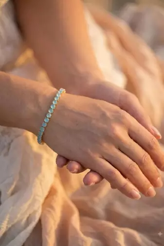 Elegant Aqua Blue CZ Tennis Bracelet for Women, Gold Tone Crystal Bracelet, Minimalist Jewelry for Wedding & Party