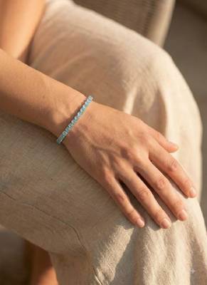 Elegant Aqua Blue CZ Tennis Bracelet for Women, Gold Tone Crystal Bracelet, Minimalist Jewelry for Wedding & Party 4