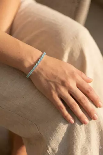 Elegant Aqua Blue CZ Tennis Bracelet for Women, Gold Tone Crystal Bracelet, Minimalist Jewelry for Wedding & Party