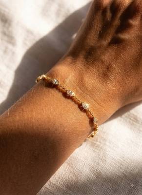 Elegant Gold Tone CZ Link Bracelet for Women, Delicate Crystal Jewelry, Minimalist Wedding Party Bracelet 1