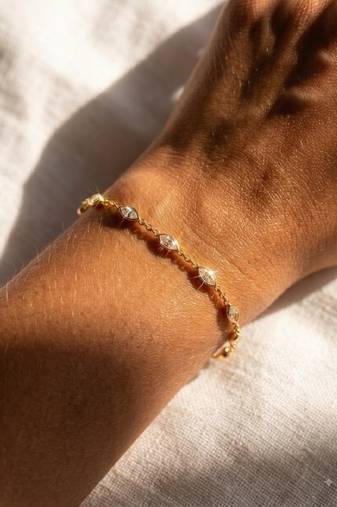 Elegant Gold Tone CZ Link Bracelet for Women, Delicate Crystal Jewelry, Minimalist Wedding Party Bracelet