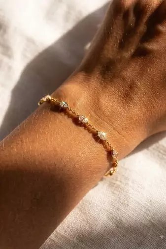 Elegant Gold Tone CZ Link Bracelet for Women, Delicate Crystal Jewelry, Minimalist Wedding Party Bracelet