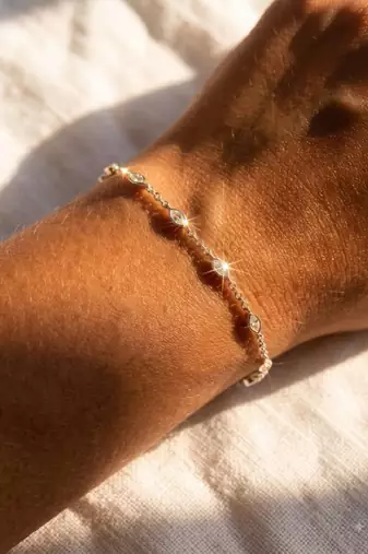 Elegant Gold Tone CZ Link Bracelet for Women, Delicate Crystal Jewelry, Minimalist Wedding Party Bracelet