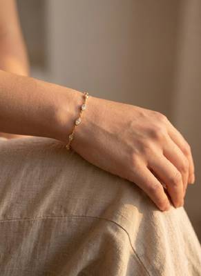 Elegant Gold Tone CZ Link Bracelet for Women, Delicate Crystal Jewelry, Minimalist Wedding Party Bracelet 4