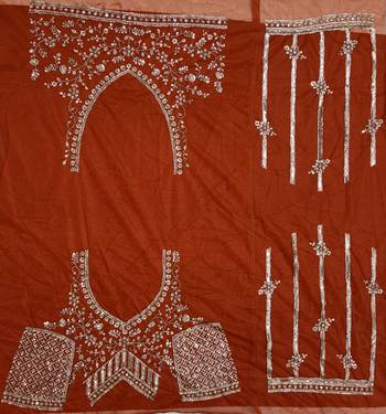 orange color Fancy Patten and Motif Crystal and Sequince work net Lehenga Choli set 4