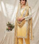 yellow color embroidery and mirror work silk blend salwar suit
