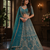 teal color Fancy Patten and Motif Crystal and Sequince work net Lehenga Choli set