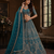 teal color Fancy Patten and Motif Crystal and Sequince work net Lehenga Choli set