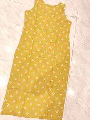Yellow pure cotton mirror work bandhani printed kurta set 5