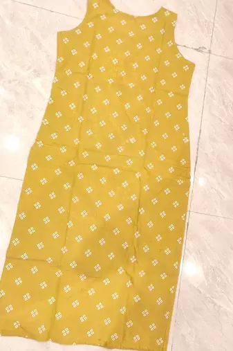 Yellow pure cotton mirror work bandhani printed kurta set