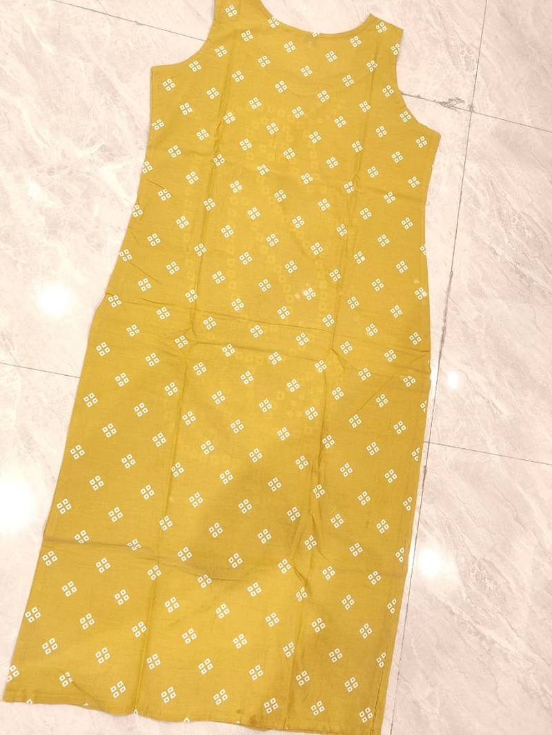 Yellow pure cotton mirror work bandhani printed kurta set