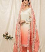 peach color embroidery and mirror work silk blend salwar suit