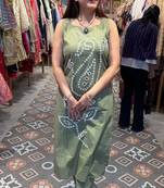 Green pure cotton mirror work bandhani printed kurta set