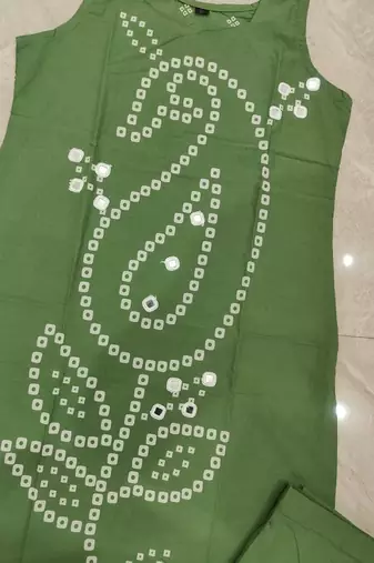 Green pure cotton mirror work bandhani printed kurta set