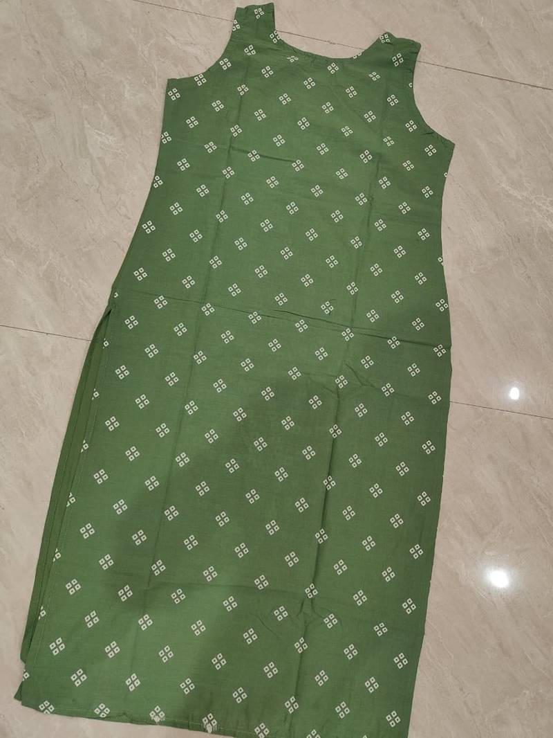 Green pure cotton mirror work bandhani printed kurta set