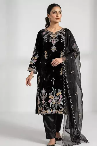 Black Color Embroidery Work Silk blend Salwar Suit