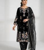 Black Color Embroidery Work Silk blend Salwar Suit