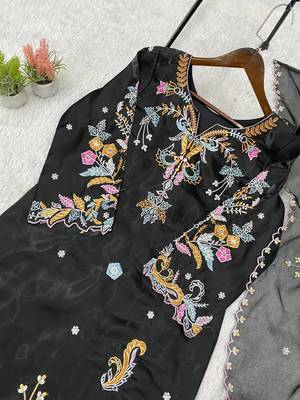 Black Color Embroidery Work Silk blend Salwar Suit 2