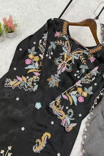 Black Color Embroidery Work Silk blend Salwar Suit