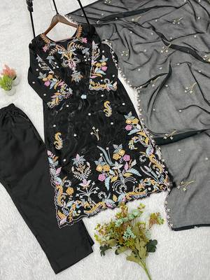 Black Color Embroidery Work Silk blend Salwar Suit 3