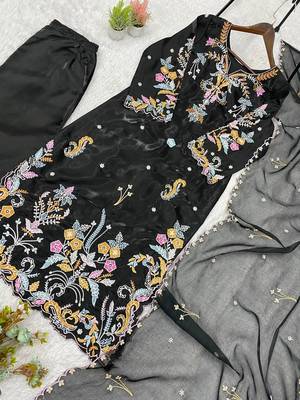 Black Color Embroidery Work Silk blend Salwar Suit 4