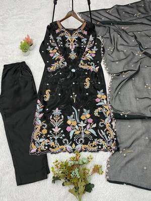 Black Color Embroidery Work Silk blend Salwar Suit 5