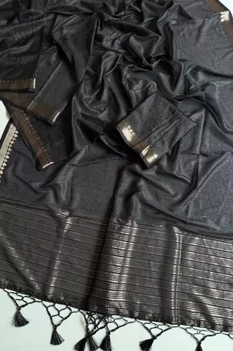 Black Color Jacquard Weaving Work Georgette Saree
